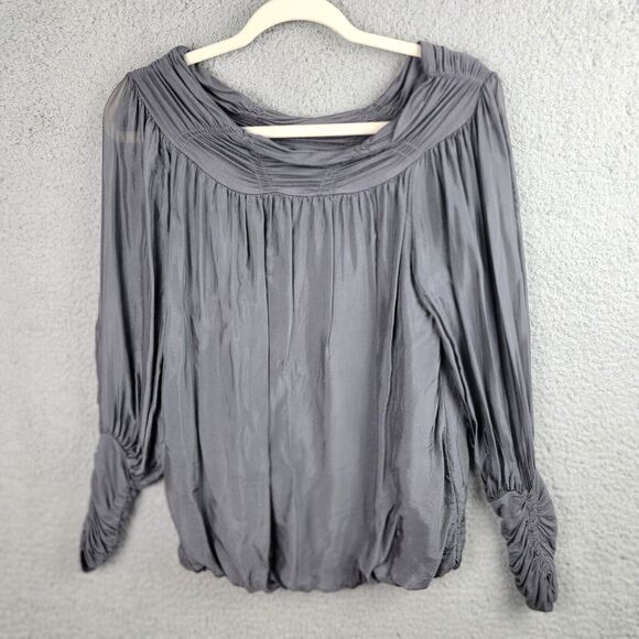 dos Sena Milan Blouse Women S Gray Silver Italy Silk Cottage Core Romantic Fairy - Picture 1 of 15